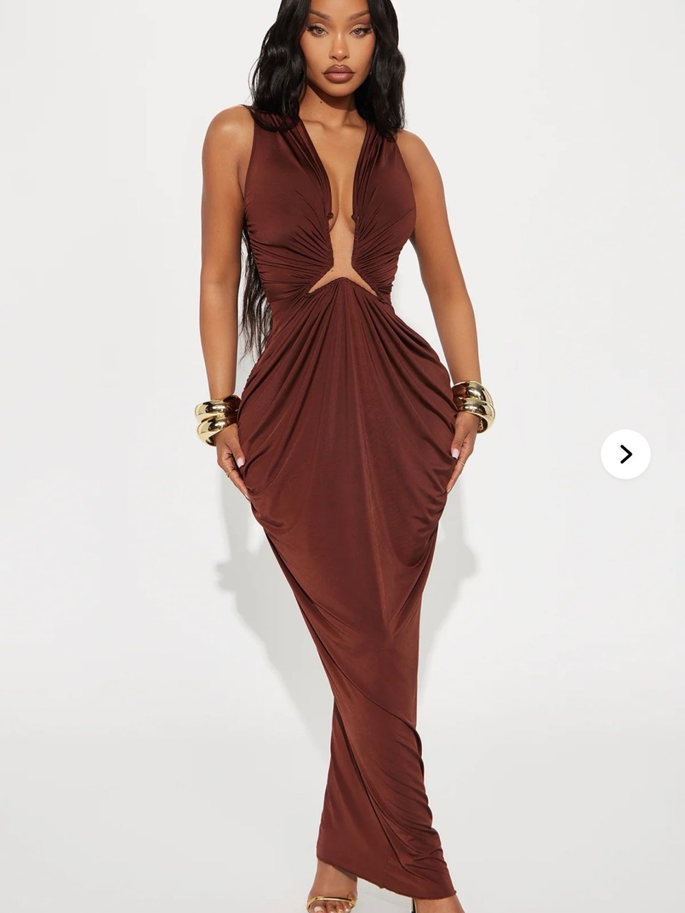 Brown Ruched Cutout Maxi Dress